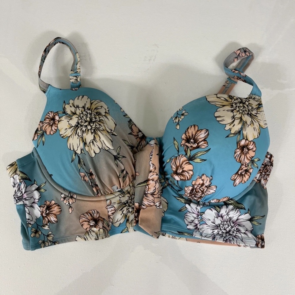 Torrid Floral Bikini Top - Blue and Tan
